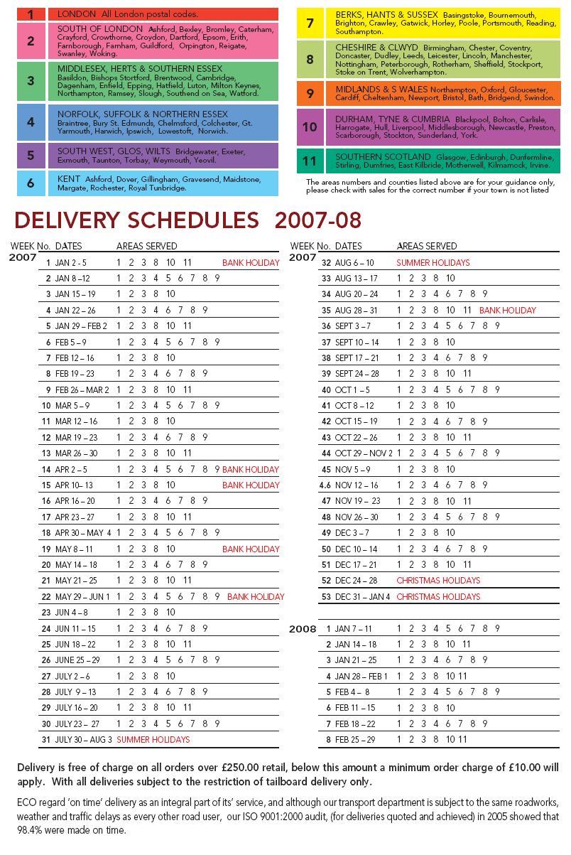 ECO Delivery Schedule 2007-2008